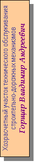 Подпись: Хозрасчетный участок технического обслуживания
строительно-дорожных механизмов
Горщар Владимир Андреевич
